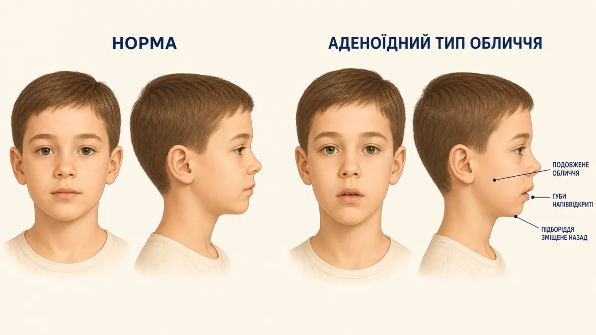Аденоїдний тип обличчя у дитини: подовжене обличчя, напіввідкриті губи, скошене підборіддя